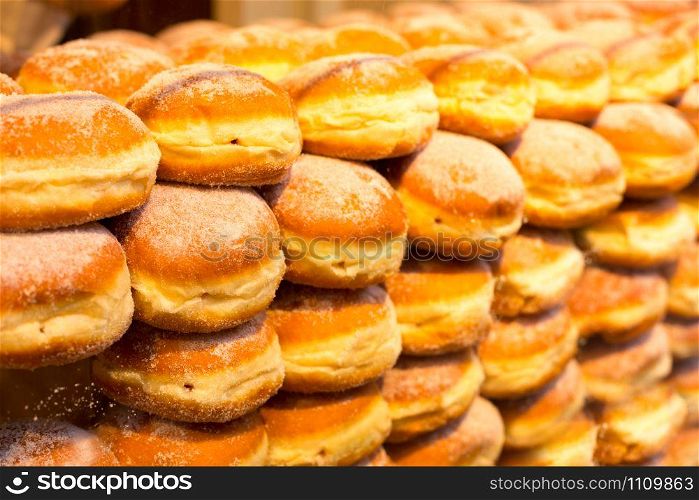 Sweet buns at the bakery shelf