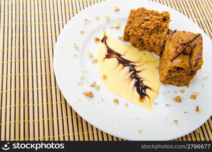 Sweet cake dessert in the plate