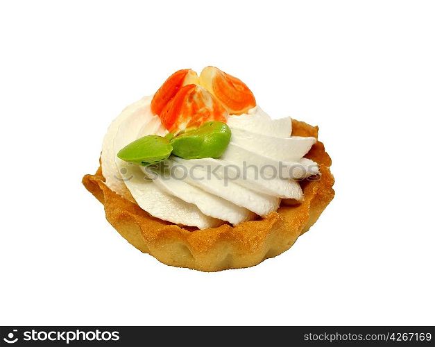 sweet cake with cream isolated on white