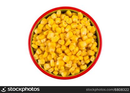 sweet canned corn in bowl isolated on white background