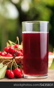 Sweet cherries in basket outdoor