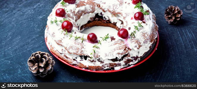 sweet cherry cake. homemade winter sweet cherry cake with rustic style
