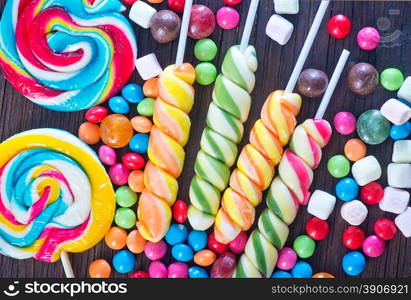 sweet color candy on the wooden background