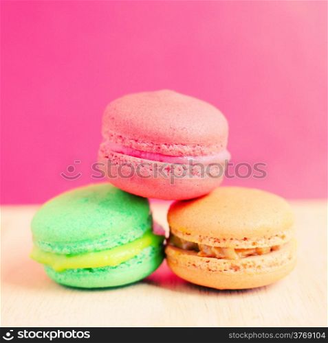 Sweet colorful macaroons with retro filter effect