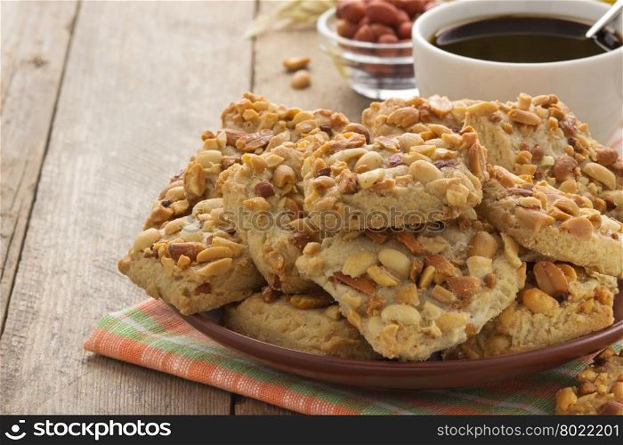 sweet cookies on wood background