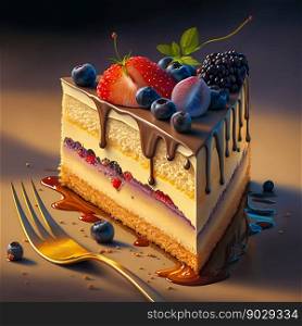 Sweet creamy cake. Generative AI. High quality illustration. Sweet creamy cake. Generative AI
