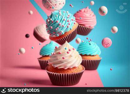 Sweet cupcake with heart. Illustration Generative AI