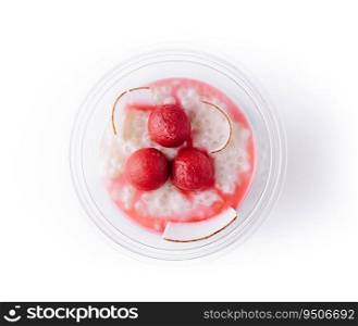 sweet dessert coconut pudding with cherries