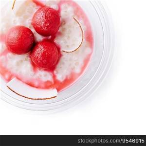sweet dessert coconut pudding with cherries