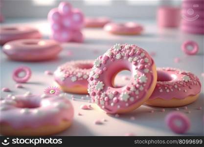 sweet donuts in delicate pink colors. Neural network AI generated art. sweet donuts in delicate pink colors. Neural network AI generated