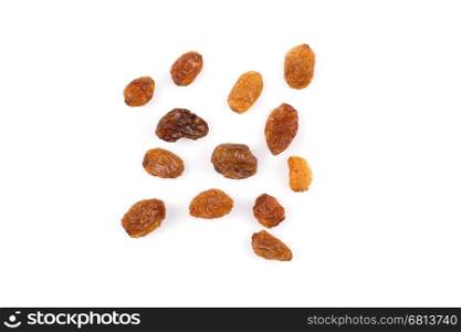 Sweet dry raisins isolated on the white background