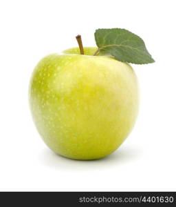 Sweet green apple with leaf isolated on white background