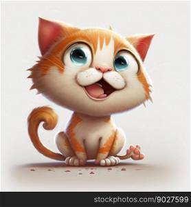 Sweet, happy and funny cartoon kitty isolated on white background. Generative Ai. High quality illustration. Sweet, happy and funny cartoon kitty isolated on white background. Generative Ai