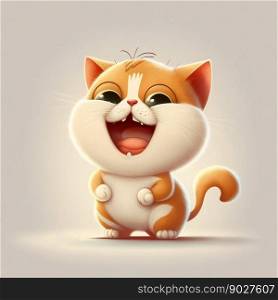 Sweet, happy and funny cartoon kitty isolated on white background. Generative Ai. High quality illustration. Sweet, happy and funny cartoon kitty isolated on white background. Generative Ai