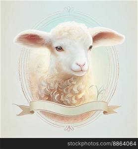 Sweet little lamb of God with banner.  Logo type illustration. 