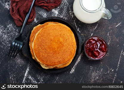 sweet pancakes with jam on the plate