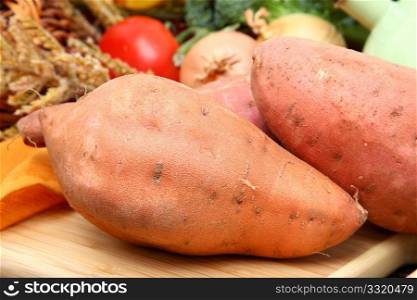 Sweet potato in kitchen.