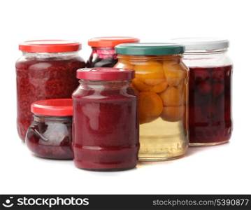Sweet preserves as jams and compotes isolated on white