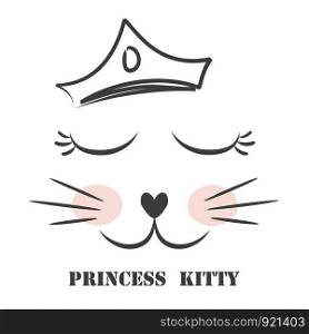 sweet princess kitty girl hand drawing illustration vector