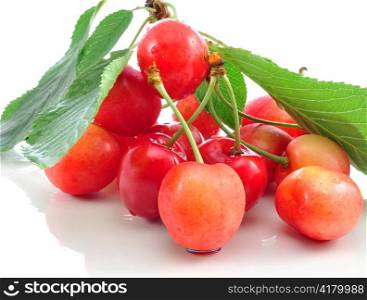 sweet red and yellow cherries , close up