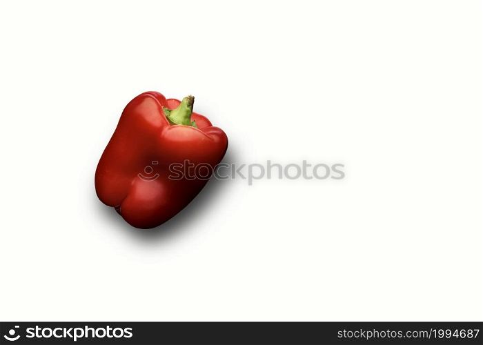 Sweet red bell pepper isolated on white background, closeup top view.