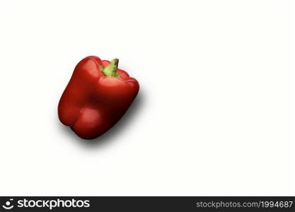 Sweet red bell pepper isolated on white background, closeup top view.