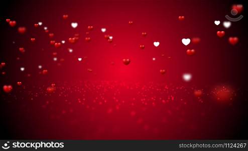 Sweet Red Hearth flying, love Valentine's day animation background 3D rendering
