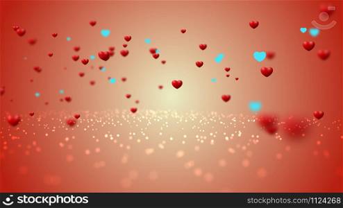 Sweet Red Hearth flying, love Valentine's day animation background 3D rendering