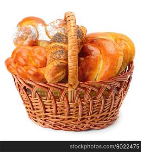 sweet rolls in basket isolated on white background