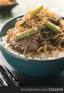 Sweet Soy Beef Fillet With Shirakaki Noodles on Rice with Shichimi Togarashi Pepper