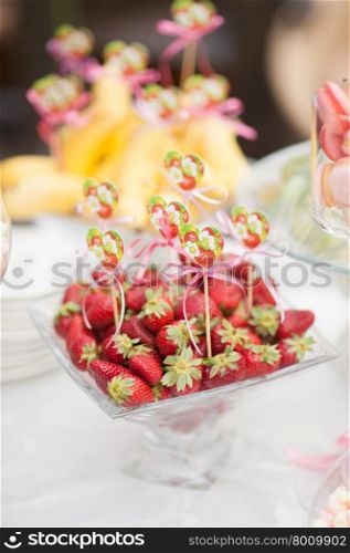 sweet strawberry on the wedding reception at a restaurant