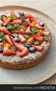 Sweet summer bright cakes with fruit and berries. cakes with fruit and berries