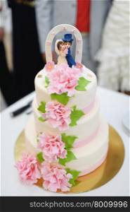 sweet Wedding cake decorated with beautiful flowers&#xA;