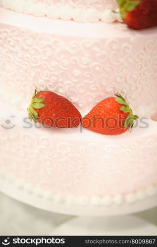 sweet Wedding cake decorated with tasty strawberries