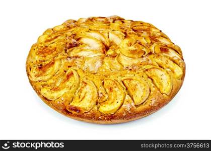 Sweet whole apple pie isolated on white background