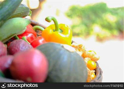 sweet yellow bell pepper paprika in vegetable basket