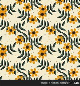 Sweet yellow flower in vintage tone seamless pattern.