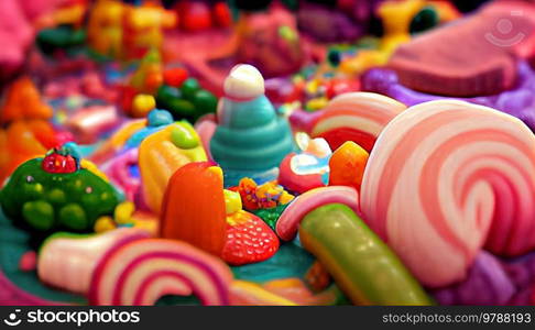 Sweets and candies with lot of sugar, diabetes day concept. Sweets with sugar