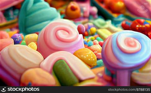 Sweets and candies with sugar, diabetes day concept. Sweets with sugar