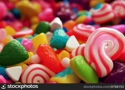 Sweets and candies with sugar, diabetes day concept. Sweets with sugar