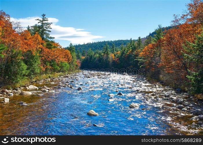 Swift River at autumn in White Mountain National Forest, New Hampshire, USA.