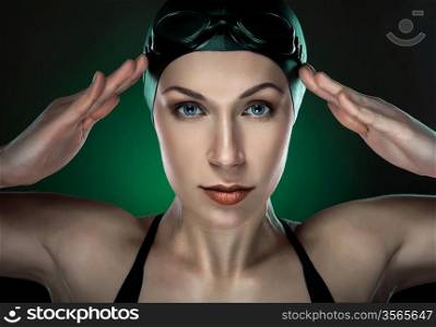 swimmer in dark green color