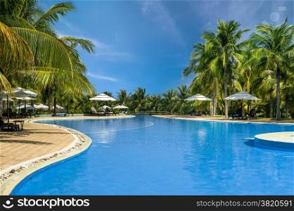 Swimming pool in amazing tropical luxury hotel. Mui Ne, Vietnam travel destinations