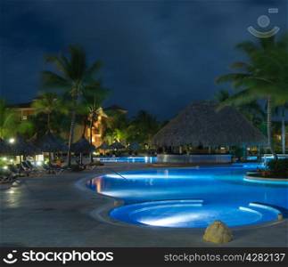 Swimming pool in night illumination