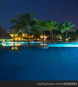 swimming pool in night illumination