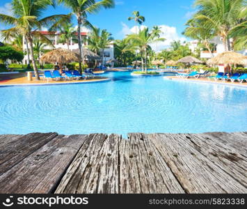Swimming pool in the tropical hotel