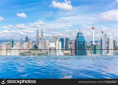 Swimming pool on roof top with beautiful city view Kuala lumpur, Malaysia