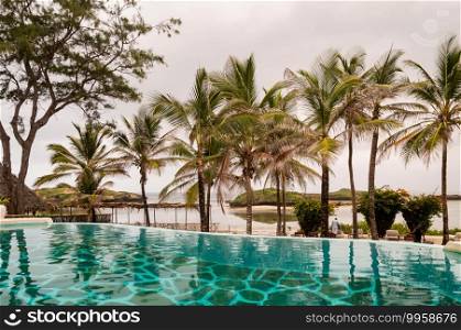 Swimming pool overlooking the Indian Ocean on Watamu Beach in Kenya