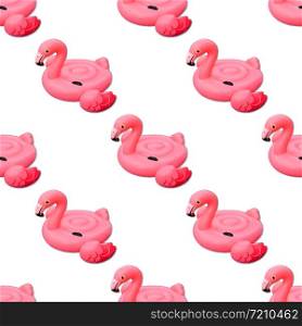 Swimming pool toy in shape of pink flamingo seamless pattern. Flamingo inflatable cut out. Top view, flat lay.. Swimming pool toy in shape of pink flamingo seamless pattern. Flamingo inflatable cut out