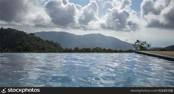 Swimming pool with mountains in background, Koh Samui, Surat Thani Province, Thailand